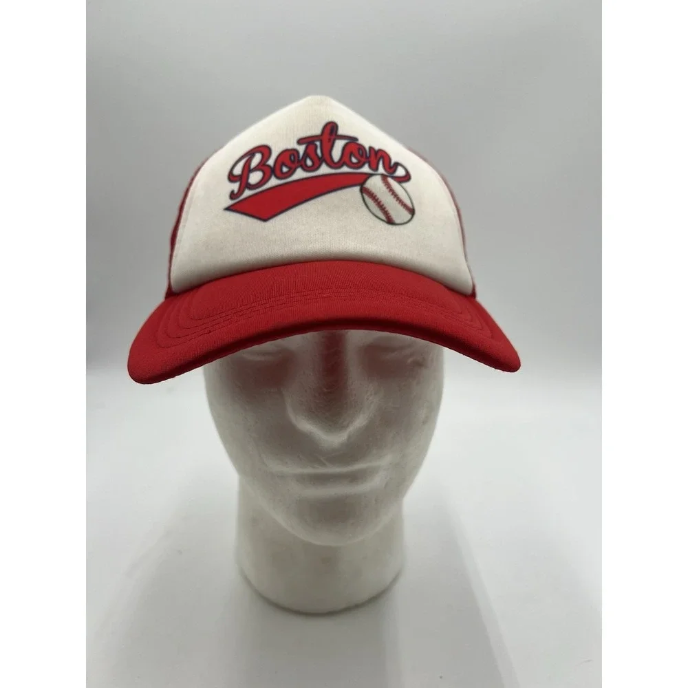 Vintage‎ Boston Baseball Trucker Hat Red White Snapback Mesh Cap Adult OSFM